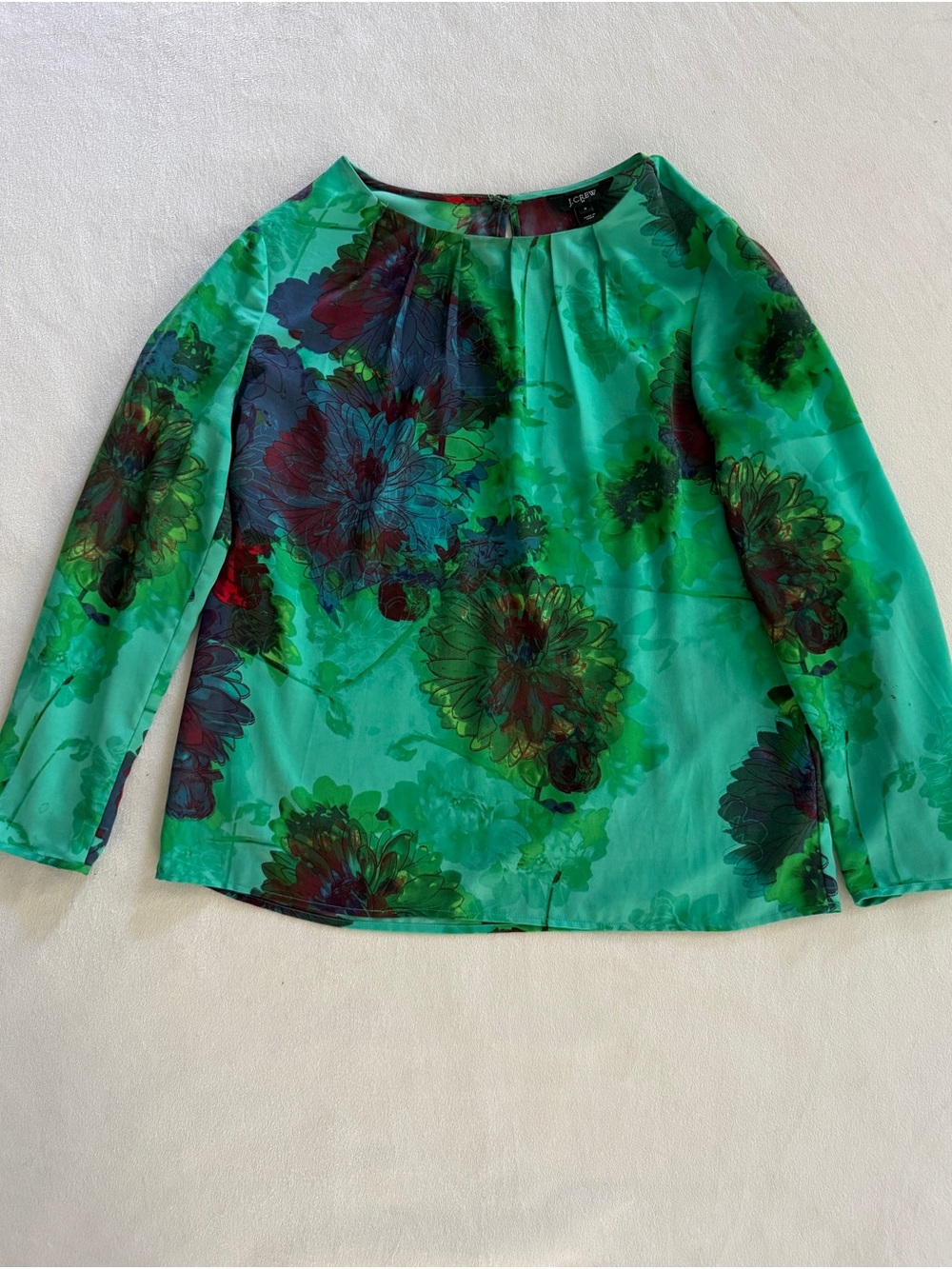 J. Crew Green Floral Long-Sleeve Blouse